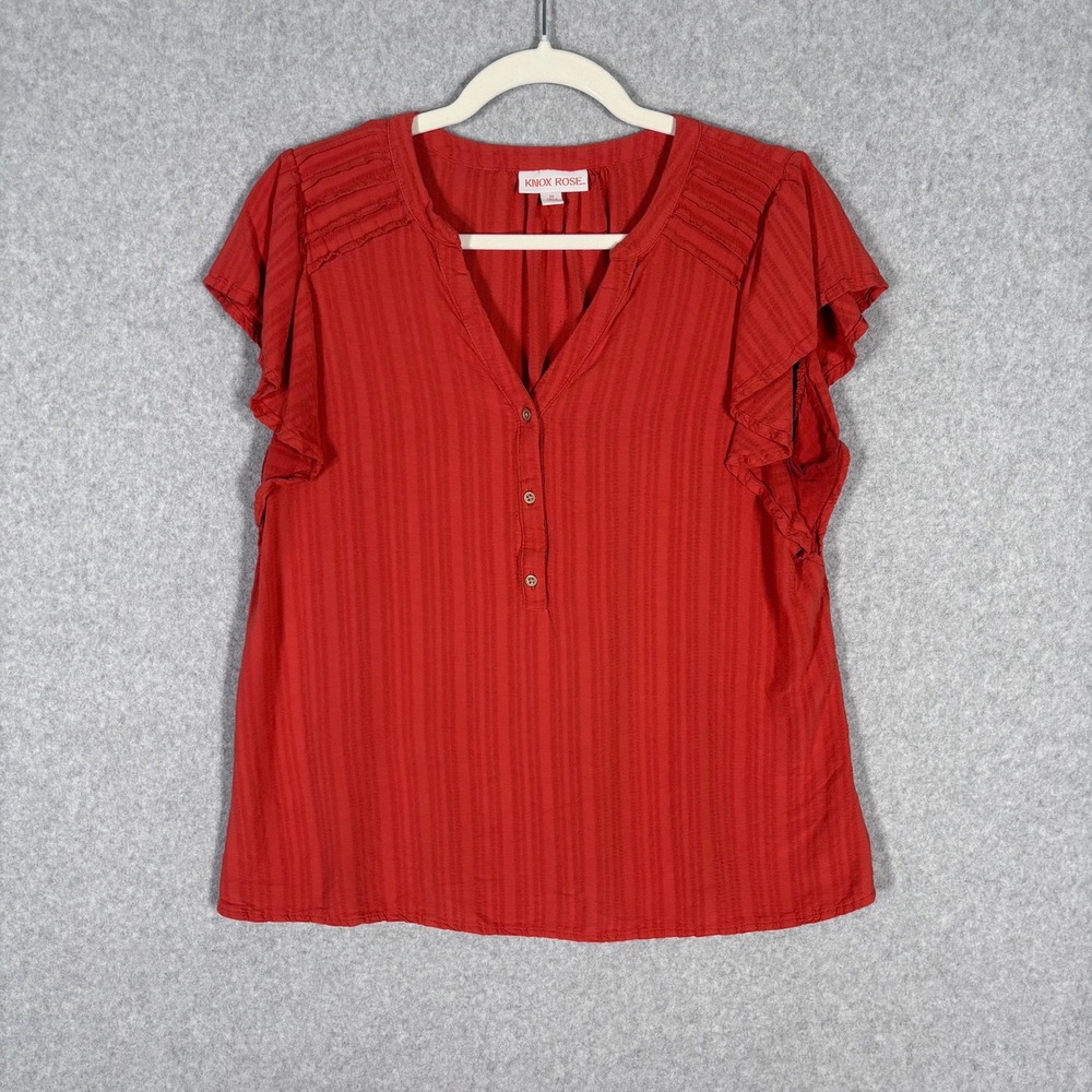 Knox Rose Peasant Top Medium Orange Red‎ Textured Ruffle Flutter Cottage Flowy